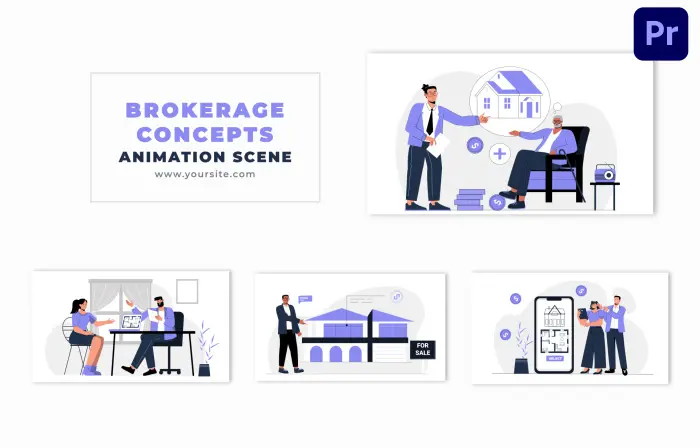 Real Estate Agent Flat Character Animation Scene